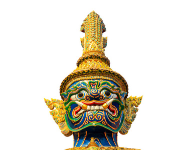 巨型守卫雕像在白色背景上孤立的泰国寺庙的头