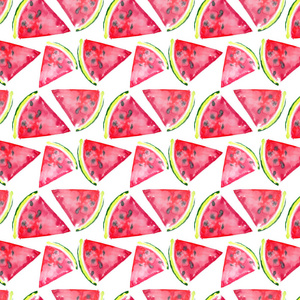 西瓜图案美丽精彩明亮多彩美味好吃美味成熟多汁可爱可爱红色夏天新鲜甜点片手图