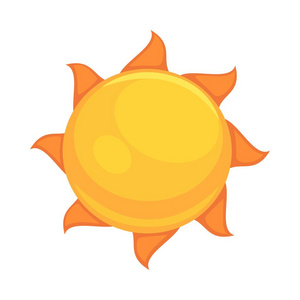 夏季黄色太阳与孤立在白色的圆形橙色光线散射