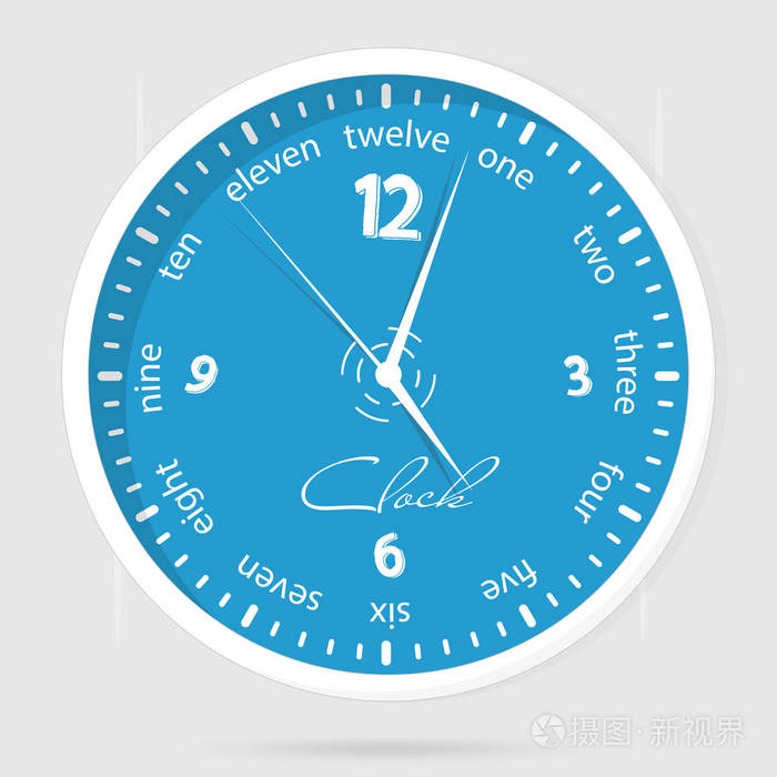 蓝色的表盘.墙上的时钟脸上白色背景