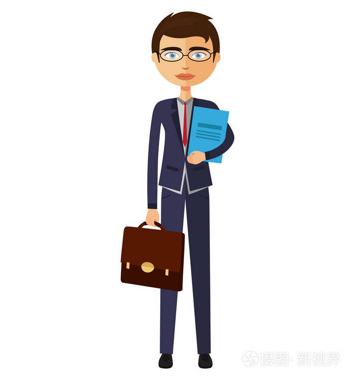 戴着眼镜公文包矢量平面卡通插画的银行家