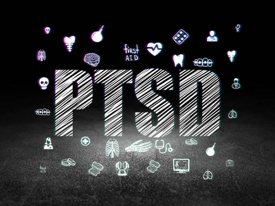 医学概念 Ptsd 的 grunge 黑暗的房间里