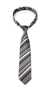 时尚的捆绑灰色和粉红色条纹领带隔离在白色背格罗