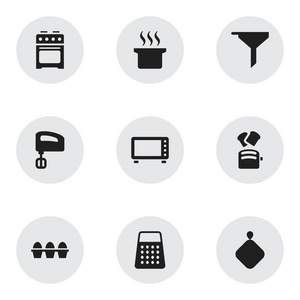9 可编辑餐图标集。包括符号如锅垫，汤锅，过滤和更多。可用于 Web 移动 Ui 和数据图表设计