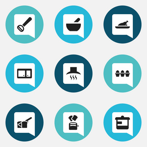 9 可编辑厨师图标集。包括汤 切片面包 炸鸡等符号。可用于 Web 移动 Ui 和数据图表设计