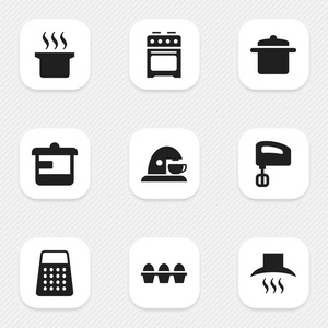 9 可编辑厨师图标集。包括符号搅拌器 炉子 炊具等。可用于 Web 移动 Ui 和数据图表设计