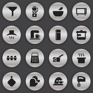 16 可编辑食物图标集。包括面包 厨房手套 汤锅等符号。可用于 Web 移动 Ui 和数据图表设计