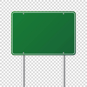 绿色道路交通标志。与地方为文本的空白板。样机。孤立的信息标志。方向。矢量图