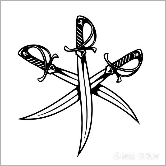 插画 孤立在白色背景上的交叉的军刀图标.为您设计, 标志.eps