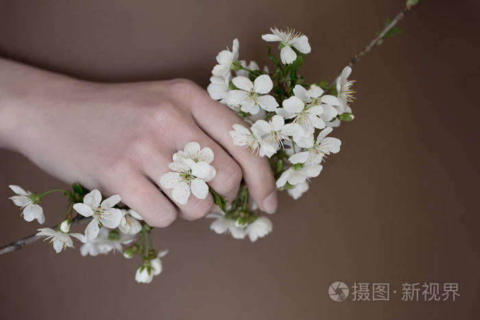 樱桃少女手中的白色的小花