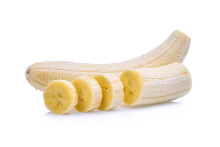 在白色背景上孤立的去皮的香蕉