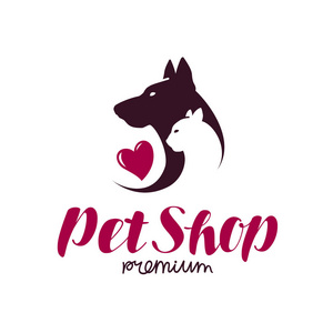 宠物店或兽医诊所徽标.动物, 猫, 狗图标或标签.刻字矢量图照片