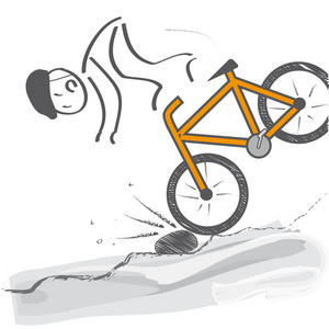 货梯故障漫画图骑自行车的人从自行车上摔下坡-照片