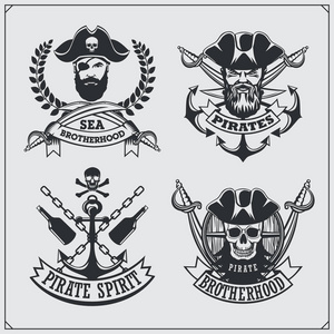 组的海盗标签 标志 徽章和设计元素