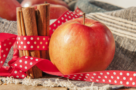 冬红果苹果和肉桂棒