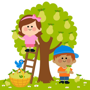 摘水果卡通图片-摘水果卡通素材-摘水果卡通插画-摄图新视界