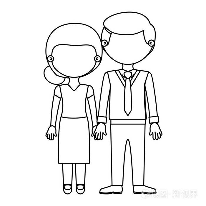 男人在正式的文体和采取的手的上衣和裙子的轮廓不露面夫妇女人插画
