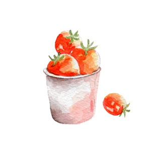 樱桃番茄的插图。白色背景上的手画的水彩