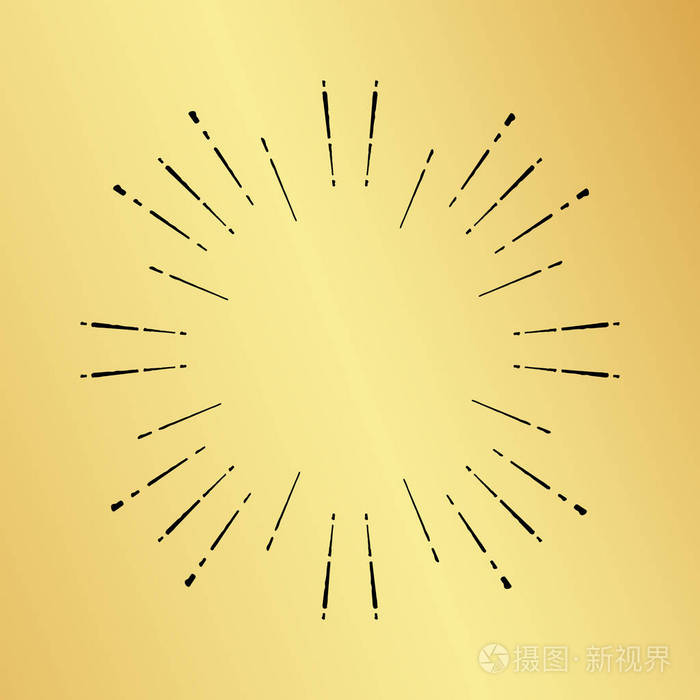 太阳爆裂的老式手工绘制的时髦金色图案射线爆炸插画-正版商用图片0yc