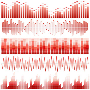 向量集的红色的声波。音频均衡器。声音及音频波