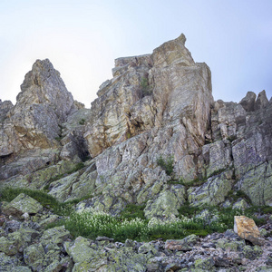 山脉和峭壁，南乌拉尔的全景。在山的夏天。查看从山上