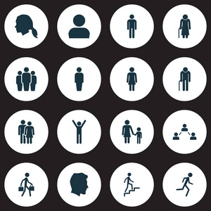 人形图标设置.家庭,贵妇人头,爷爷元素的集合.