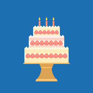 三层与蜡烛和立场，平面设计矢量的草莓蛋糕