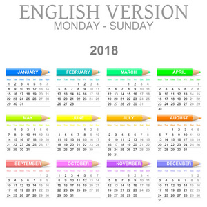 2018 蜡笔月历英文版周一至周日