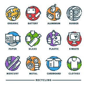 回收垃圾元素垃圾袋子的轮胎管理行业利用废物可以矢量图标说明