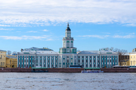 建筑的 Kunstkamera Universitetskaya 路堤，圣彼得堡，俄罗斯