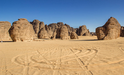 景观的阿尔及利亚的岩石沙漠的塔西里岩画