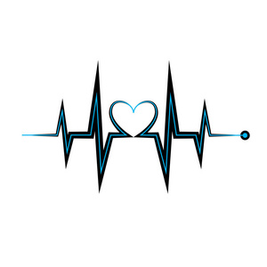心跳图标。心电图，心电图或孤立的白色背景上的心电图