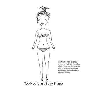 顶尖的沙漏女性身体形状素描。孤立在白色背景上的手绘矢量图
