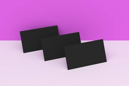 在白色和紫色背景上的黑色空白名片模拟
