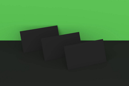 黑色和绿色背景上的黑色空白名片模拟