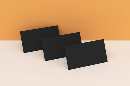 在白色和橙色背景上的黑色空白名片模拟