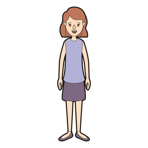 光色漫画厚轮廓全身女人穿裙子短头发照片