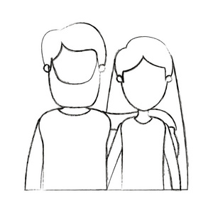 模糊的轮廓卡通不露面的半身夫妇与长长的头发和胡子的男人女人