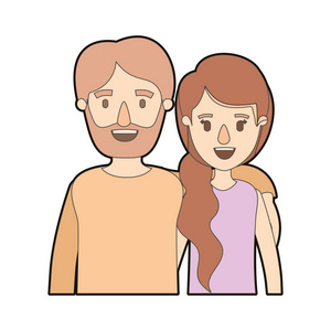 女侧颜光色漫画厚轮廓半身夫妇女人与马尾辫侧头发和胡子的男人照片