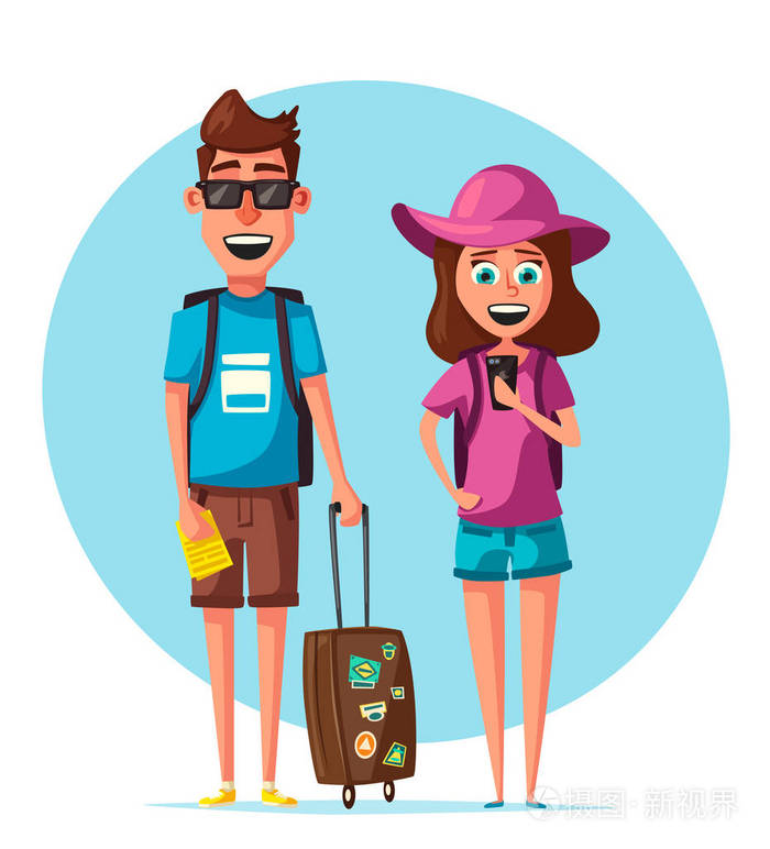 在旅行的快乐家庭.人之旅.卡通矢量图