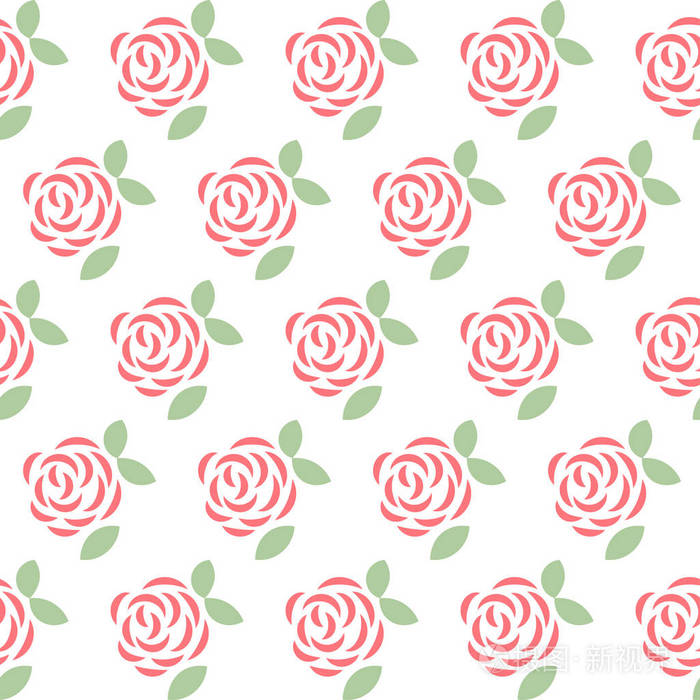 玫瑰和树叶,黑线和白线与轮廓的几何图案.矢量图