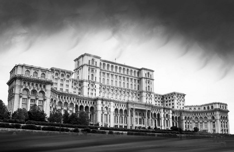 议会宫罗马尼亚布加勒斯特黑色和白色