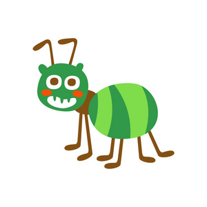 丰富多彩的眼睛可爱的卡通绿色蚂蚁的丰富多彩的人物矢量图照片