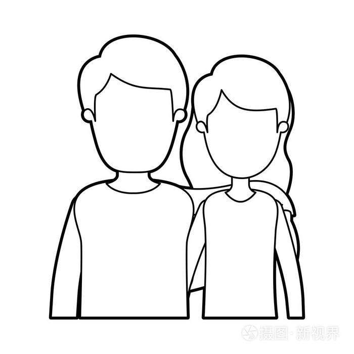 黑色厚轮廓漫画不露面半身夫妇的女人短卷发男人