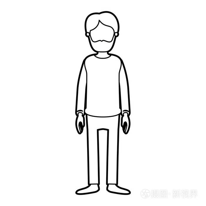 黑色厚轮廓漫画不露面全身人具髯毛具服装