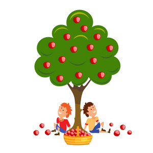 摘水果卡通图片-摘水果卡通素材-摘水果卡通插画-摄图新视界