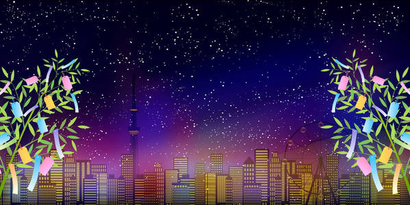 明星节日竹夜天空背景