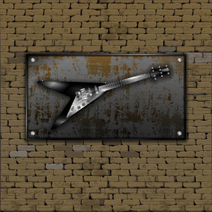 老砖壁生锈的金属薄板电摇滚吉他