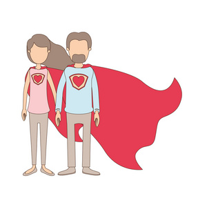 光色漫画不露面全身夫妇超级英雄与穿制服的心符号