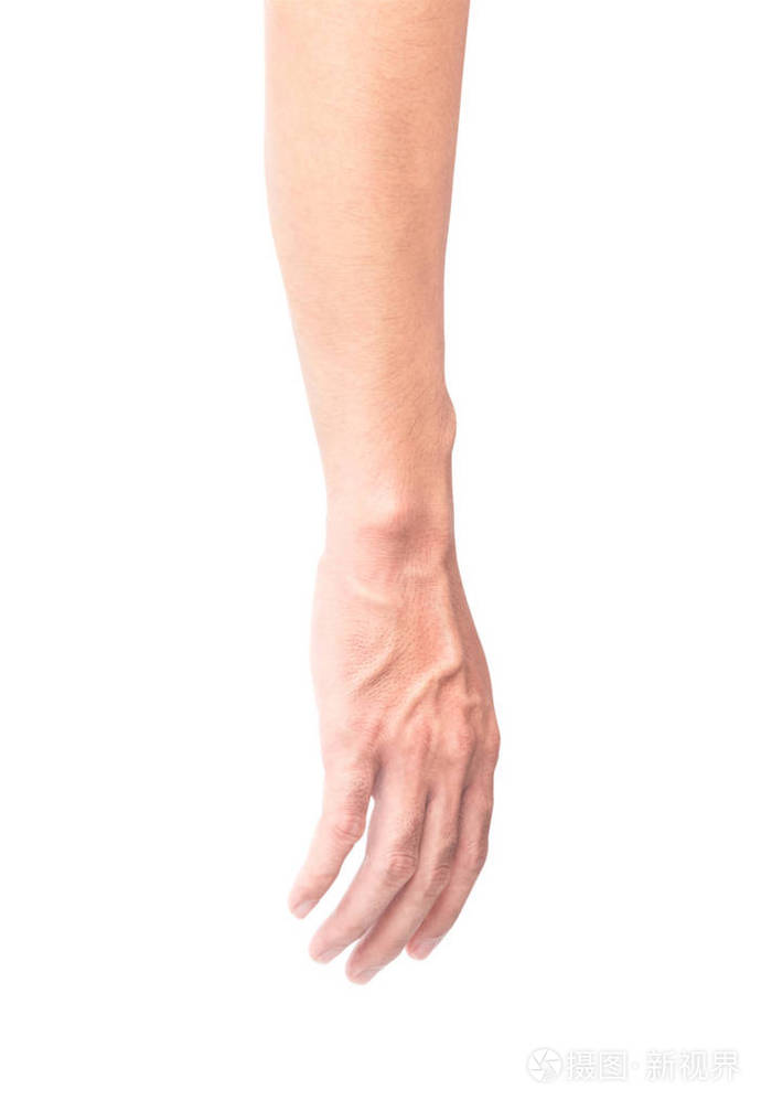 男人手臂与静脉血液与剪切路径, 卫生保健和医疗概念的白色背景上